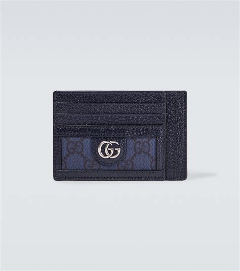 Ophidia GG leather card holder in blue 